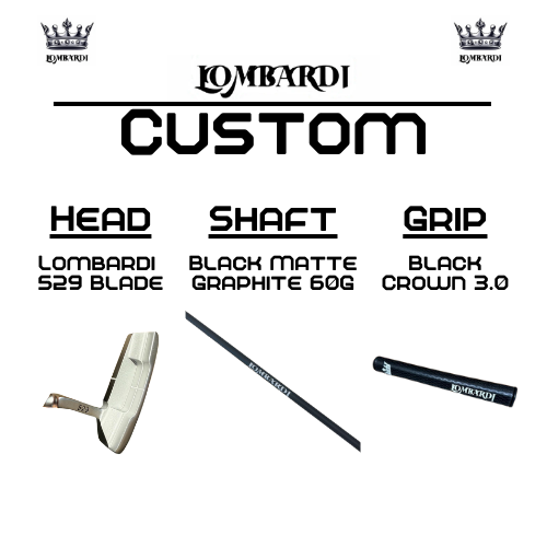 Lombardi Golf Custom 529 Blade Golf Putter - Lombardi Black 3.0 Crown Grip / Black Matte Graphite 60g
