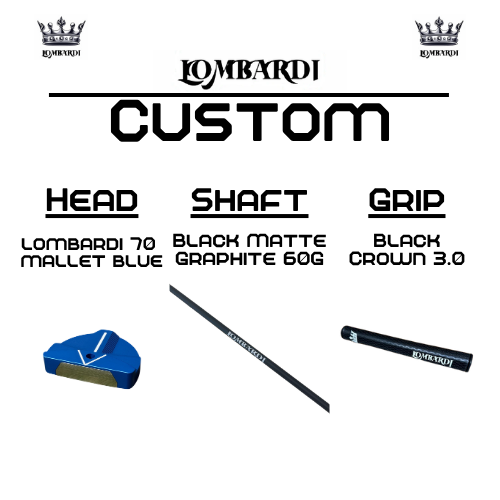 Lombardi Golf Custom Blue 70 Mallet Golf Putter - Lombardi Black 3.0 Crown Grip / Black Matte Graphite 60g
