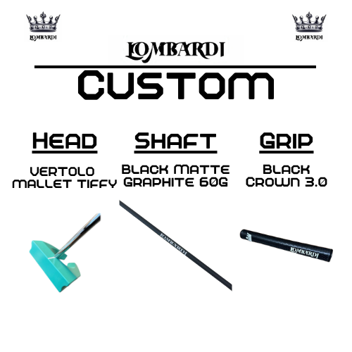 Lombardi Golf Custom Tiffy Vertolo Mallet Golf Putter - Lombardi Black 3.0 Crown Grip / Black Matte Graphite 60g